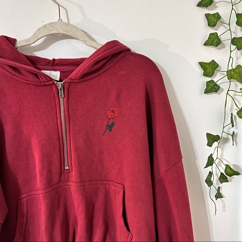 Crop Red Rose and Snake Quarter Zip Hoodie